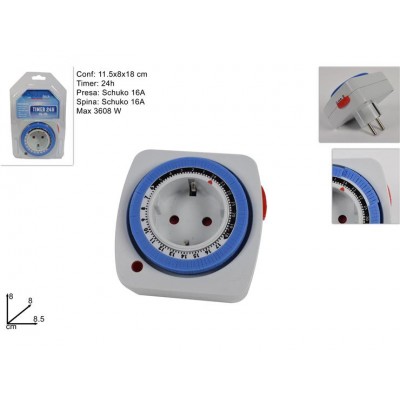 TIMER MECCANICO 24H 16A+16A ATT. SCHUKO