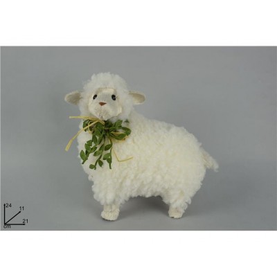 PECORA PELUCHE 24CM C/FIOCCO DI FOGLIOLINE