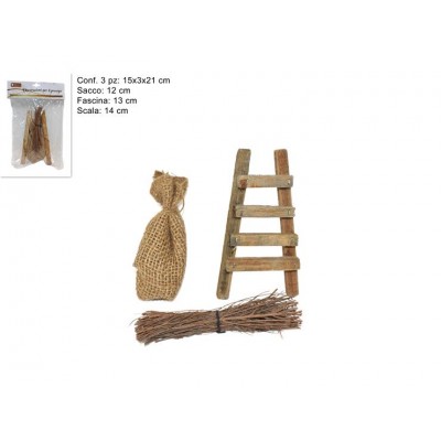 SCALETTA LEGNO C/DECO X PRESEPE H14CM